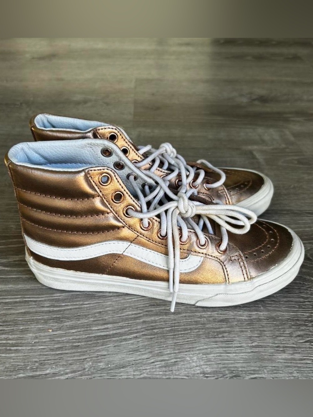 Vans Metallic Bronze High-Top Kids Sneakers with White Accent